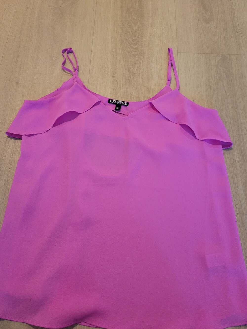 Express Pink Ruffle Spaghetti Strap Flowy Tank